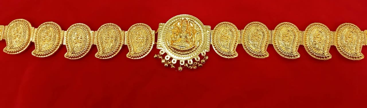 Temple Jewellery Brass Gold Finish & Kempstones Waistbelt/Oddiyanam