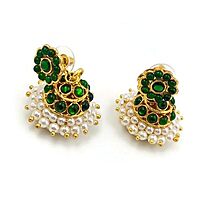 Temple Jewellery Full Green Kemptones Jhumka/Jimiki Earrings