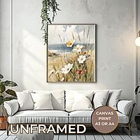 French Coastal Daisy Landscape Canvas Print | UNFRAMED Unframed premium cotton canvas print