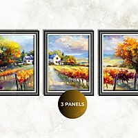 Vineyard Landscape Triptych Autumn UNFRAMED Canvas Print