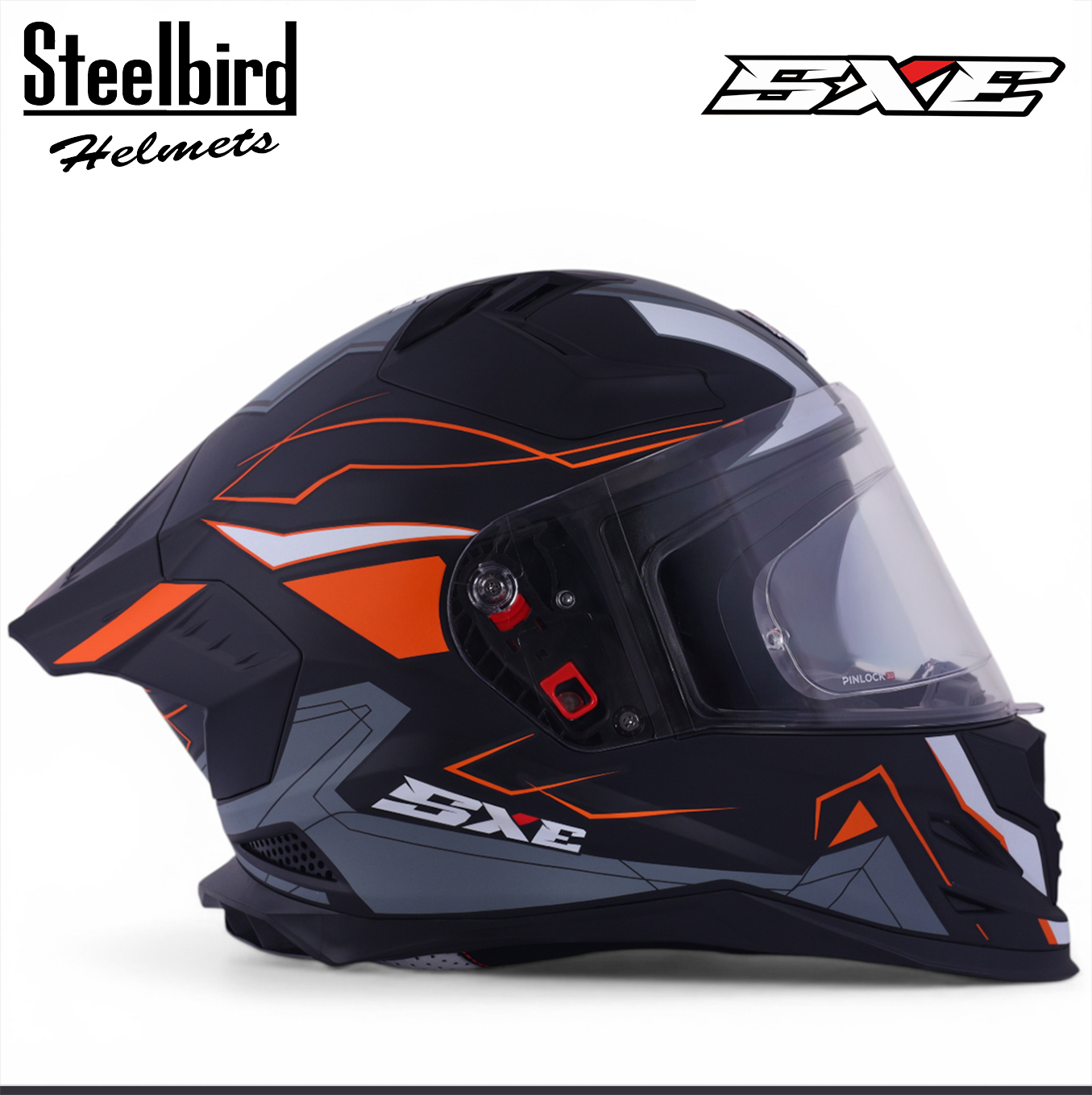 STEELBIRD SBH-61 ISS SXE RACE-X GLOSSY BLACK/ORANGE WITH AFS EDITION C/V 600MM (ANTIFOG EXCLUSIVE)