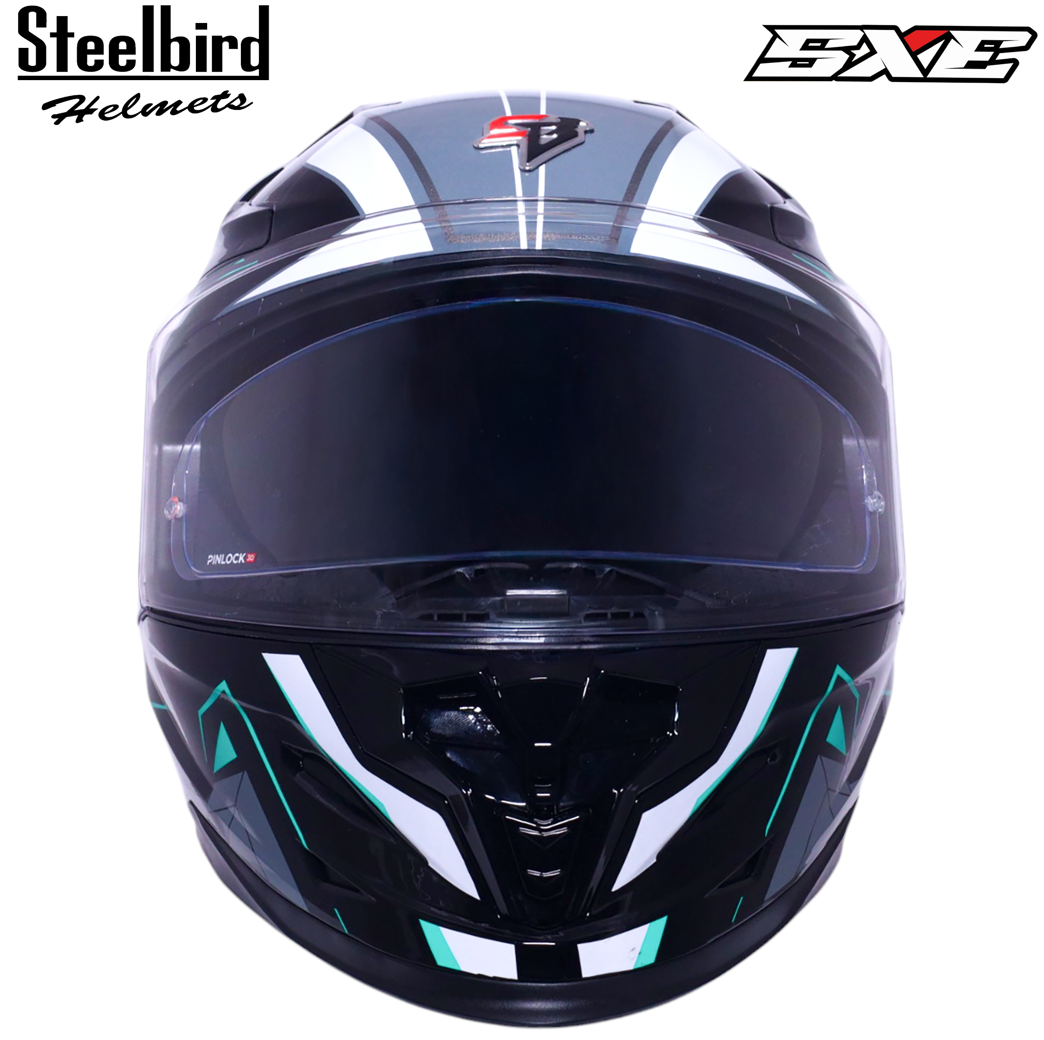STEELBIRD SBH-61 ISS SXE RACE-X MATT BLACK/CYAN GREEN WITH AFS EDITION C/V 600MM