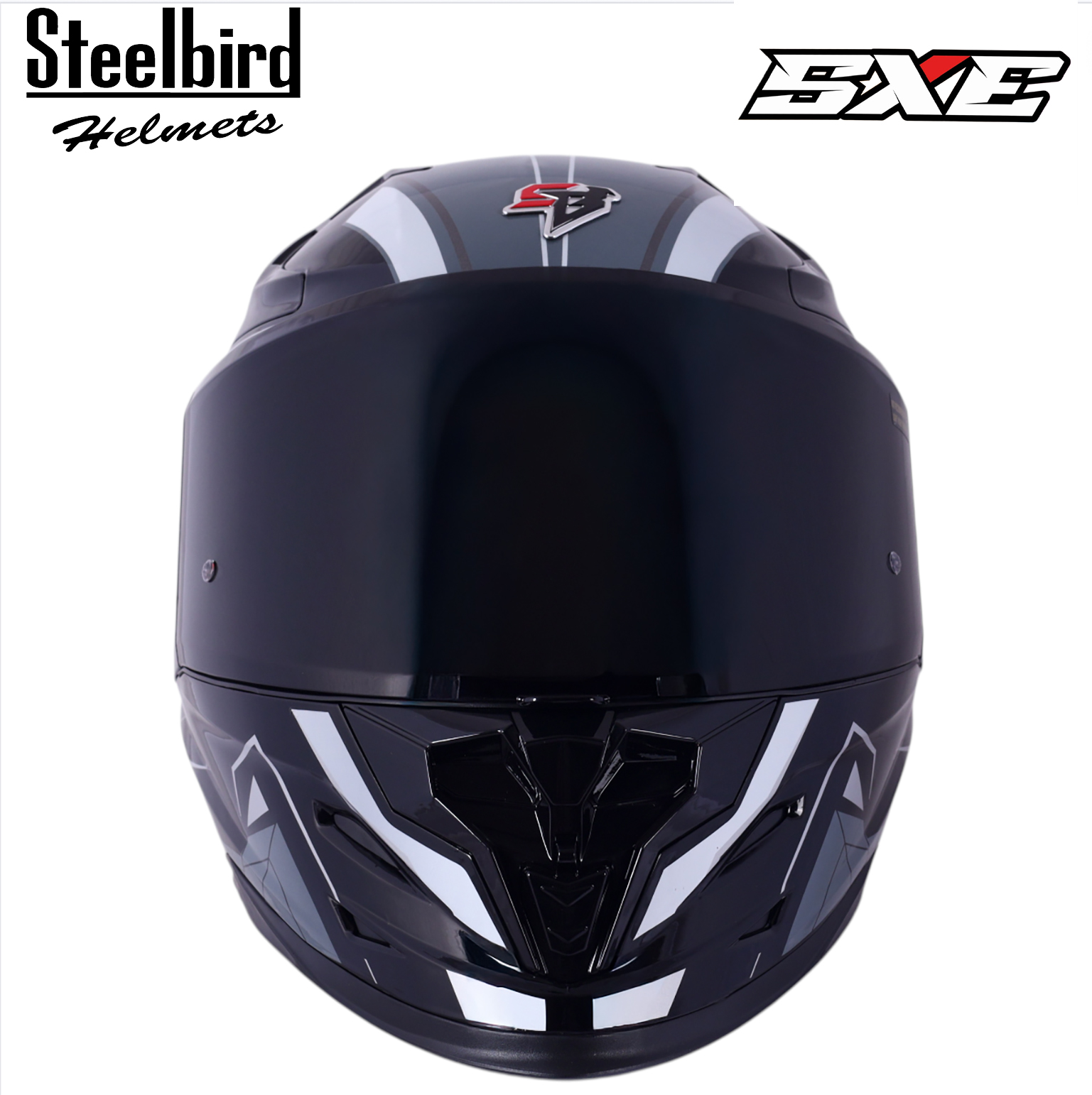 STEELBIRD SBH-61 ISS SXE RACE-X GLOSSY BLACK/SILVER WITH TPE EDITION C/V 600MM (WITH EXTRA SMOKE VISOR)