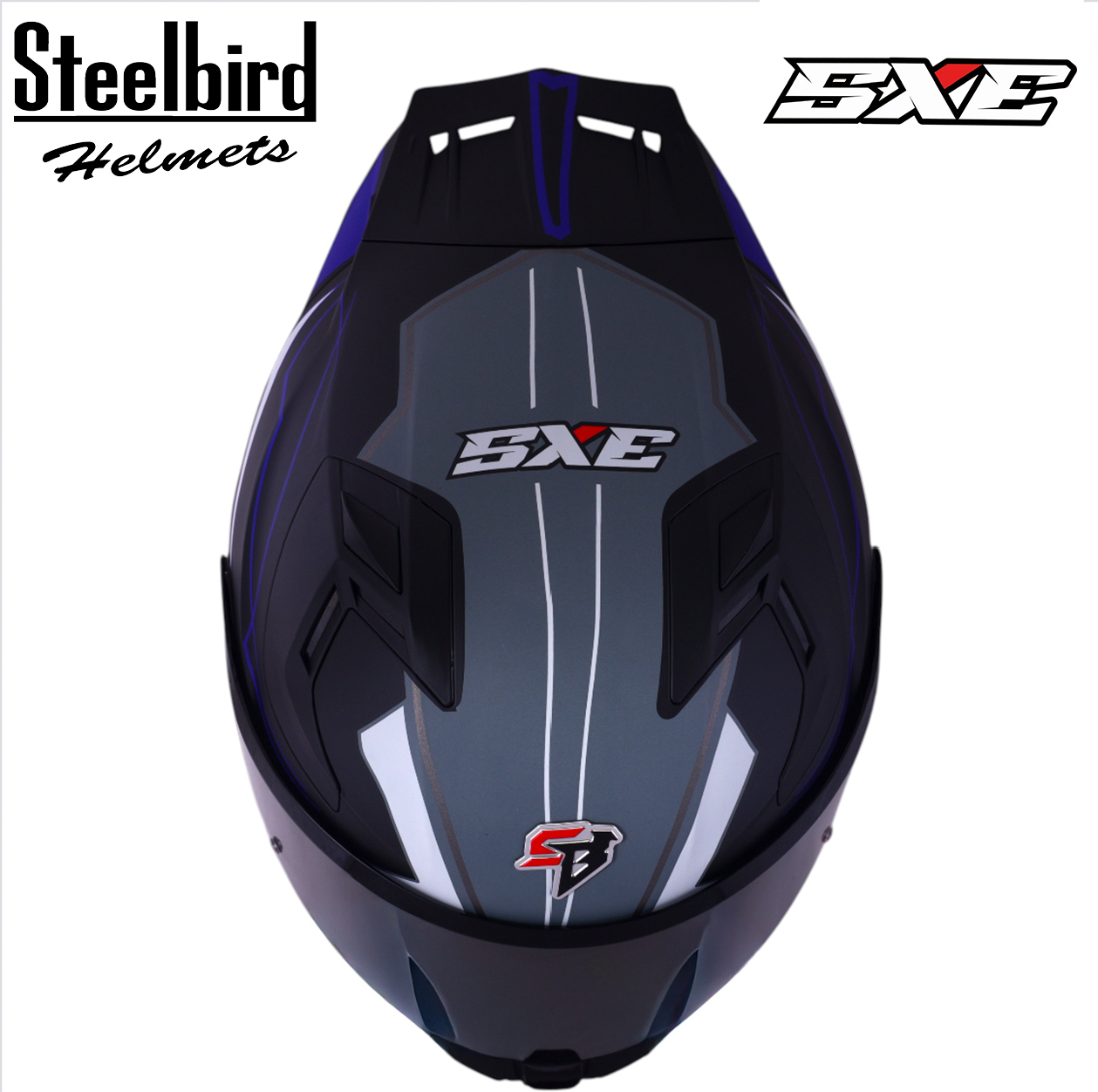 STEELBIRD SBH-61 ISS SXE RACE-X MATT BLACK/BLUE WITH TPE EDITION C/V 580MM (WITH EXTRA SMOKE VISOR)
