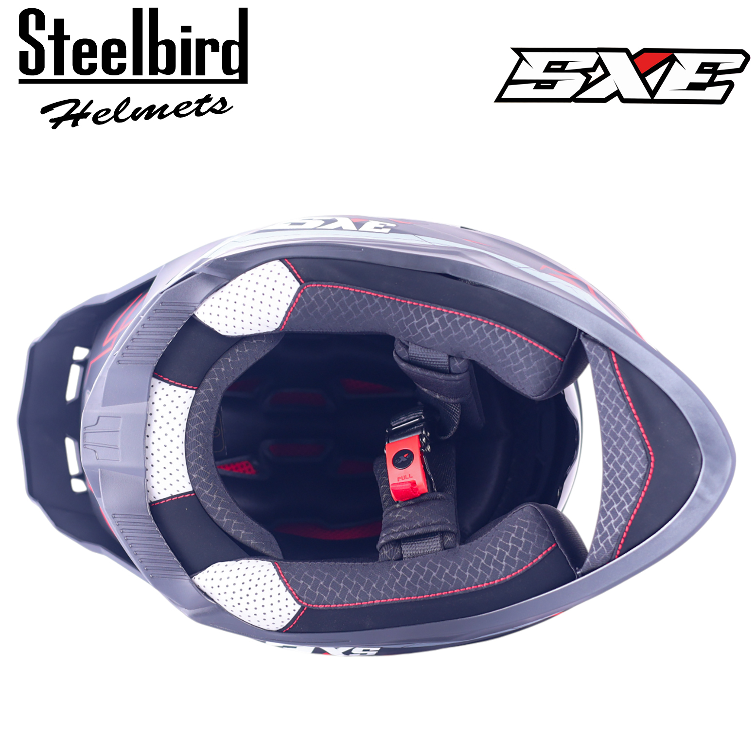 STEELBIRD SBH-61 ISS SXE RACE-X MATT BLACK/RED C/V 620MM WITH ANTIFOG(EXLUSIVE)