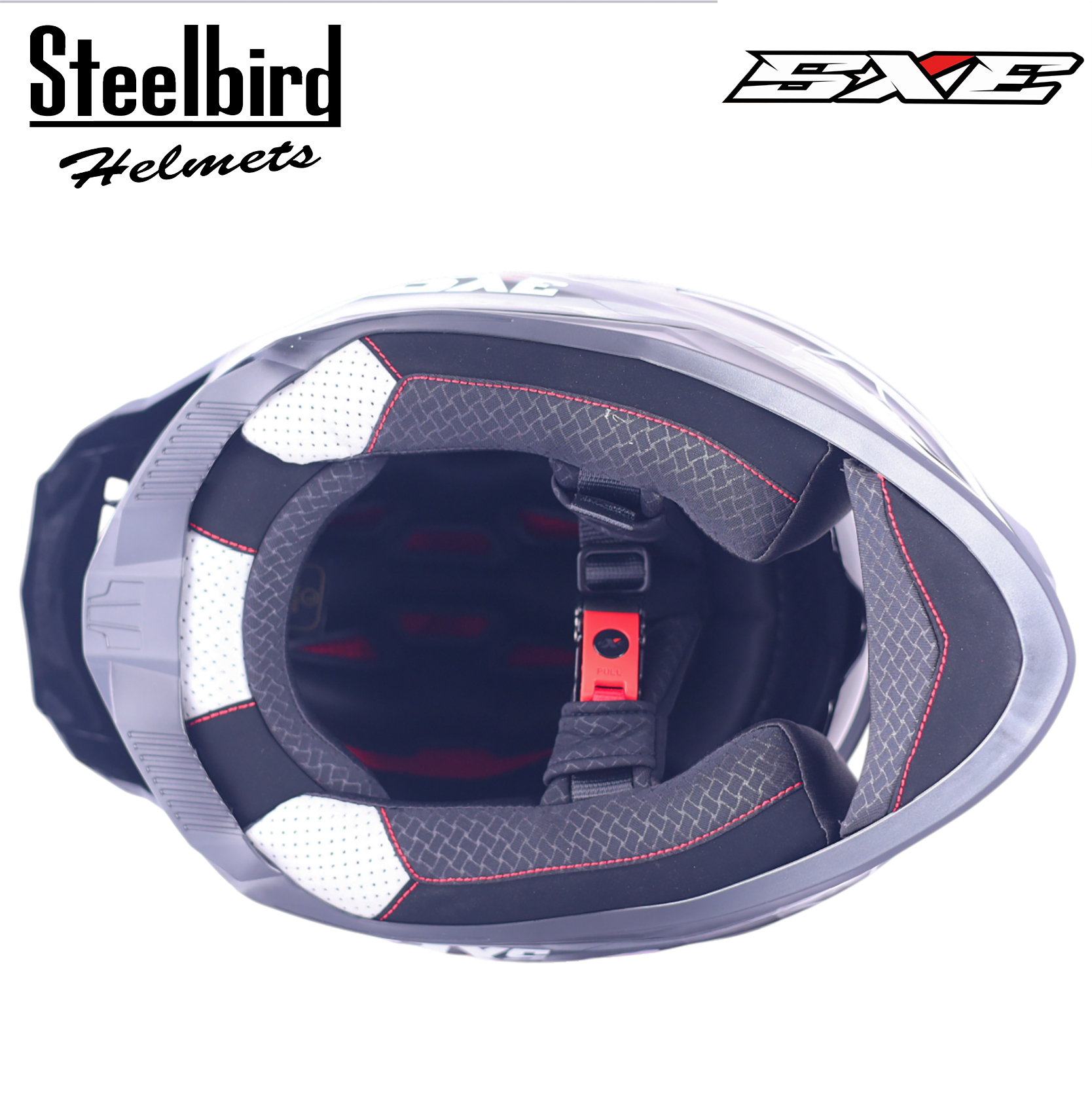 STEELBIRD SBH-61 ISS SXE RACE-X MATT BLACK/SILVER C/V 600MM WITH ANTIFOG(EXLUSIVE)