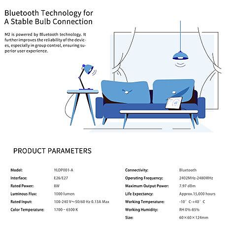 Yeelight Smart LED Bulb M2 (Colour) -Google Home Seamless Setup (Needs Hub)