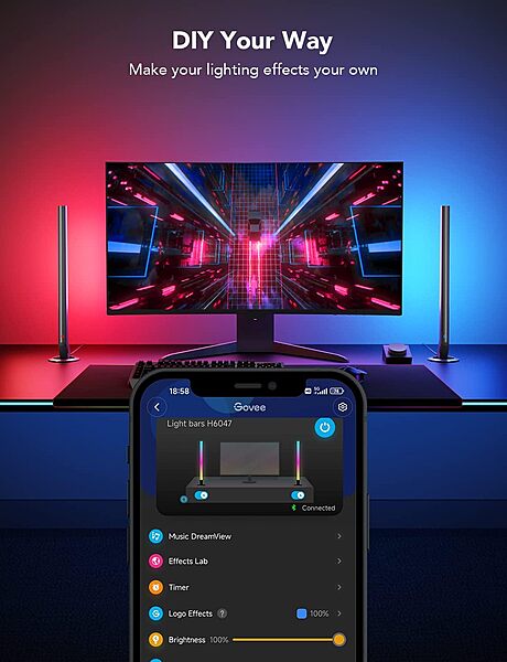 Govee Smart Gaming Light Bars (42cm high) - RGBIC, Razer Chroma/Synapse 3 -UNBOXED DEAL