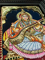 Super Embossed 3D Saraswati Devi Tanjore Painting