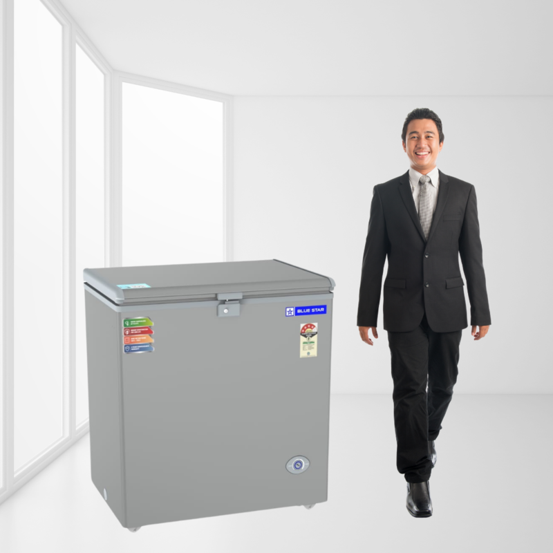 Blue Star CF4-180NPYW-SL Deep Freezer with Lid Open, Revealing Storage Space