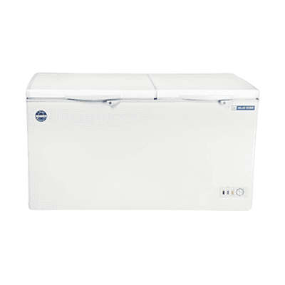 Front look of Blue star 400 litre Dual Compartment Cooler &  Freezer-CHFK400DGS