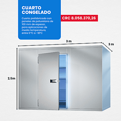 SUMINISTRO E INSTALACIÓN DE CUARTO CONGELADO 3m x 3m x 2.5m