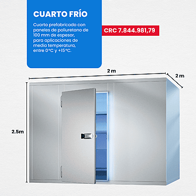 SUMINISTRO E INSTALACIÓN DE CUARTO FRÍO PARA MEDIA TEMPERATURA 2m x 2m x 2.5m