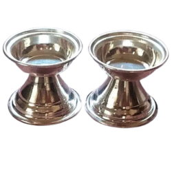 Mandhhiram Brand White Metal Pooja Article Deepa/Lamp Set (Contains 2 Articles)