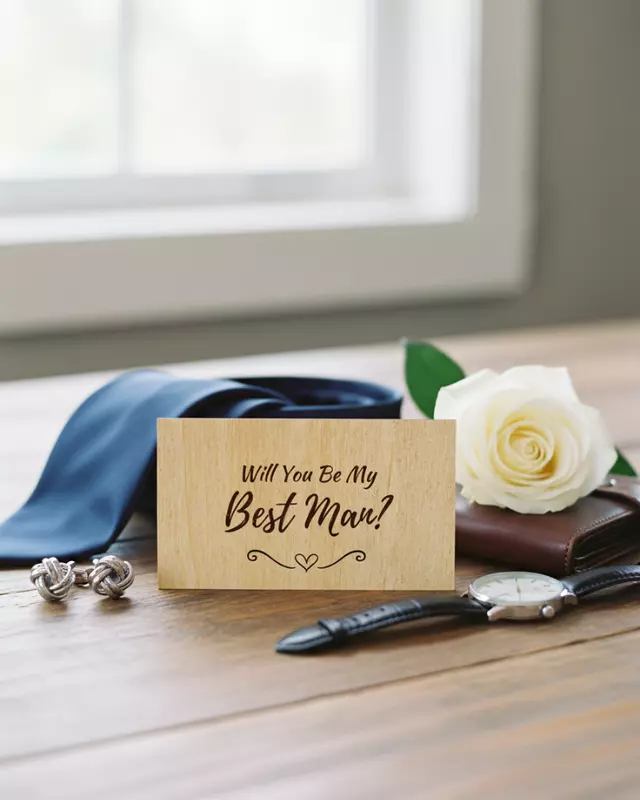 Heirloom Collection engraved Groom’s Proposal Cards for wedding party proposals.
