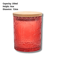 Embossed Glass Candle Jar (250ml with Bamboo Lid)