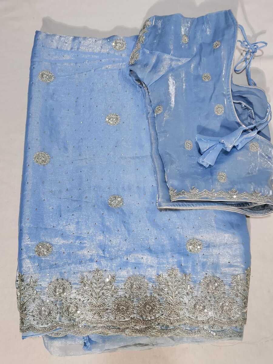 J356: Ready To Ship Beautiful Organza Saree With Stitched Blouse