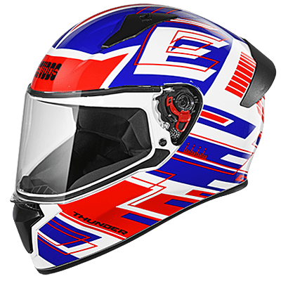 STUDDS THUNDER D3 WHITE N2 RED C/V (XL) WITH SPOILER AND MIRROR VISOR