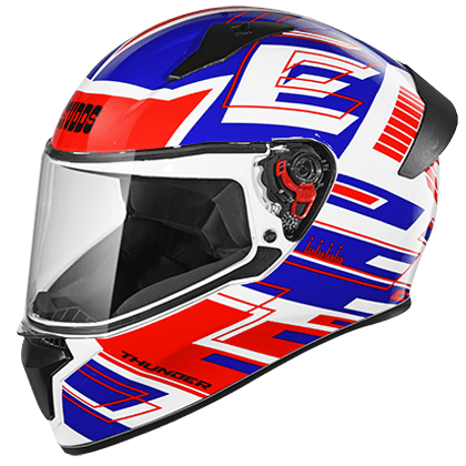 STUDDS THUNDER D3 WHITE N2 RED C/V (XL) WITH SPOILER AND MIRROR VISOR