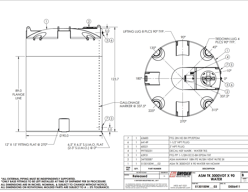 Snyder Industries 3000 Gallon Black Tall Water Tank