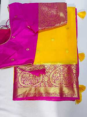 J502: Ready To Ship Beautiful Pure Kanchipattu Saree With Stitched Embroidery Work Blouse