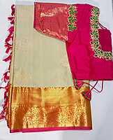 J483: Ready To Ship Beautiful Semi Kanchipattu Saree With Stitched Embroidery Work Blouse
