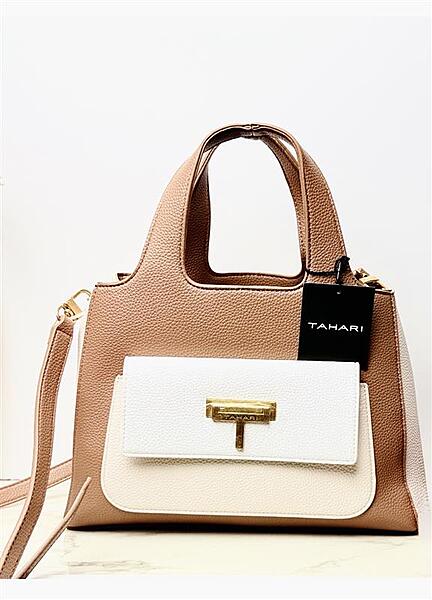 TWO TONE TOP HANDLE BAG