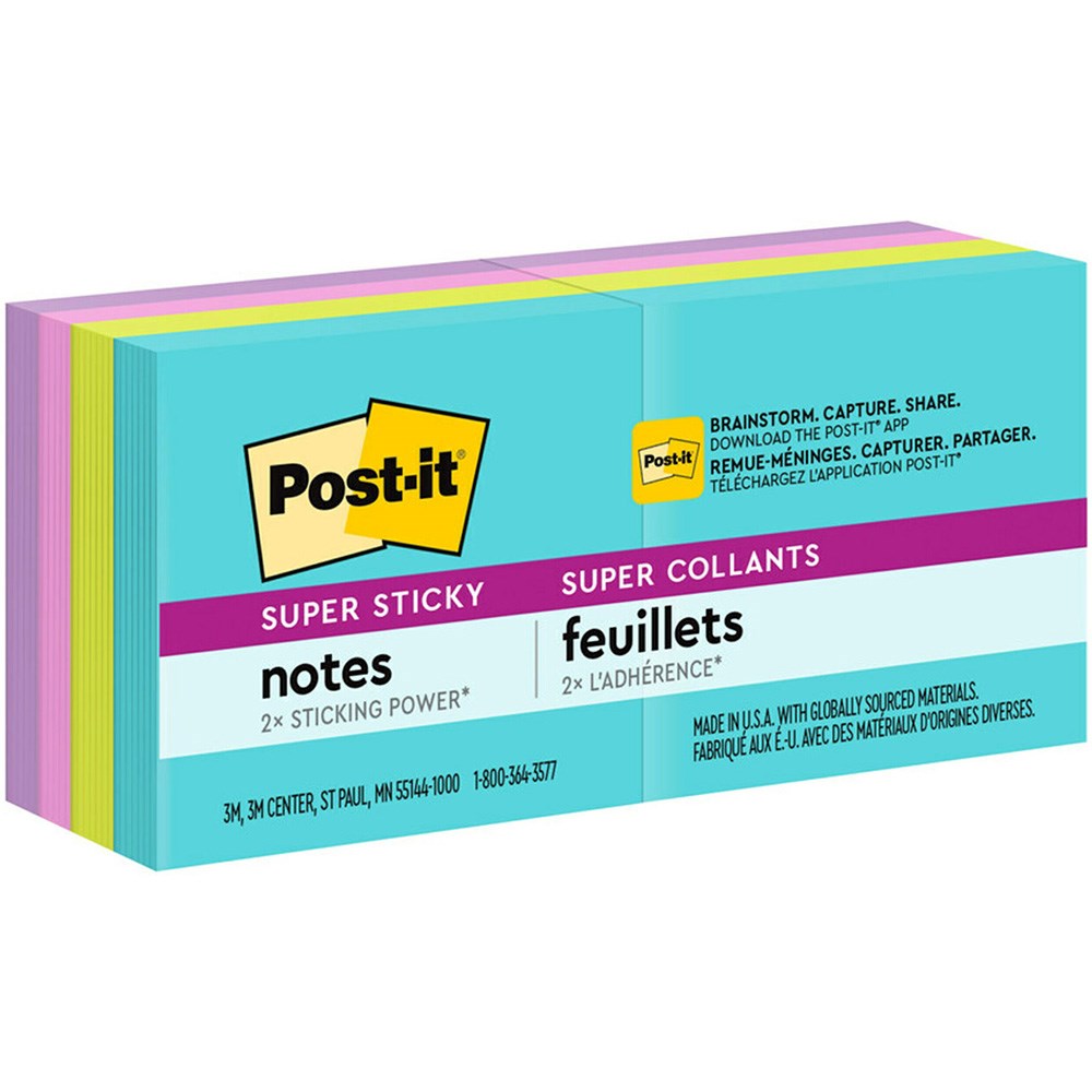 Post-it 622-8SSMIA Super Sticky Notes 51 x 51mm Supernova Neons Pack  of 8