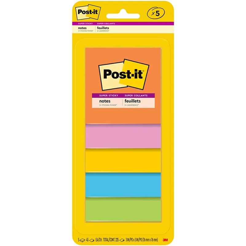 Post-it 3321-5SSAU Super Sticky Notes 76 x 76mm Energy Boost Pack of 5