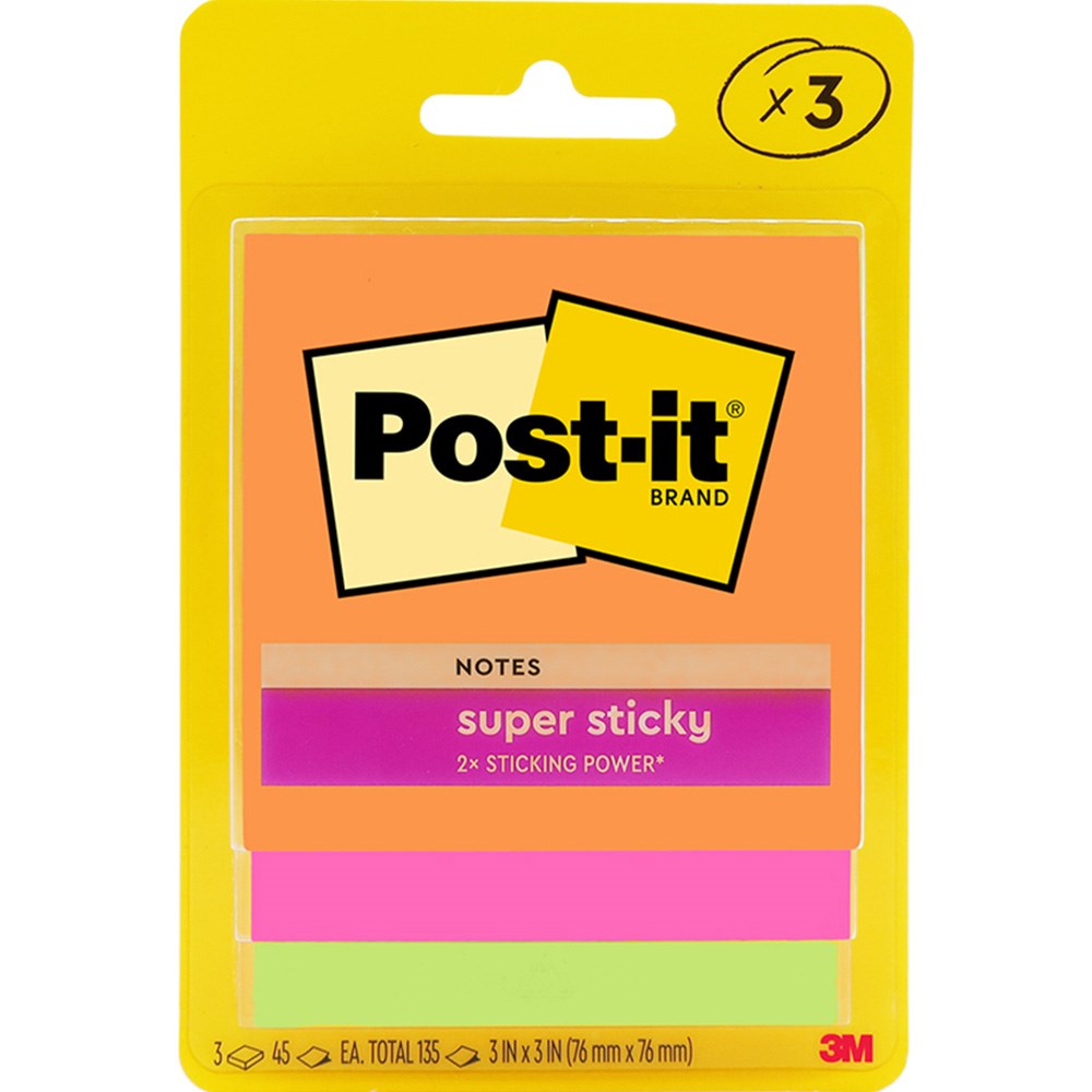 Post-it 3321-SSAU Super Sticky Notes 76 x 76mm Energy Boost Pack  of 3