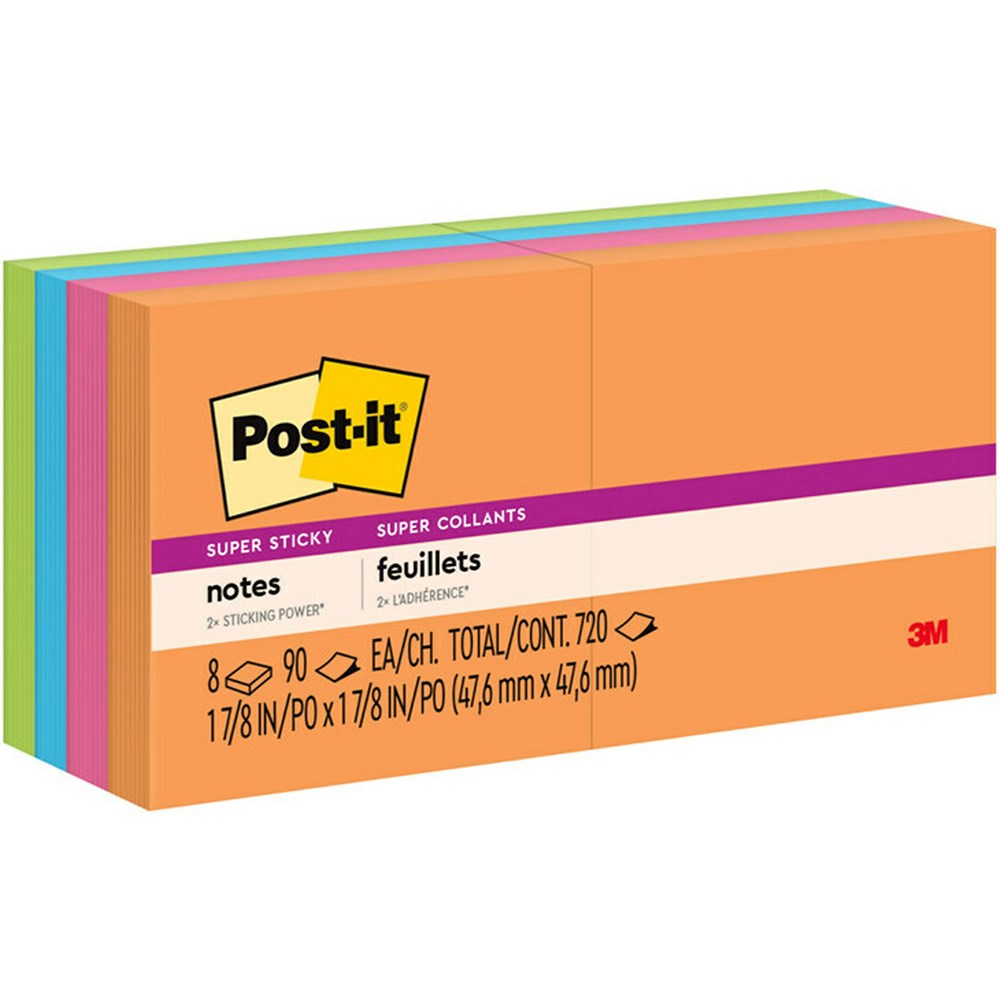 Post-it 622-8SSAU Super Sticky Notes 47.6 x 47.6mm Energy Boost Pack  of 8