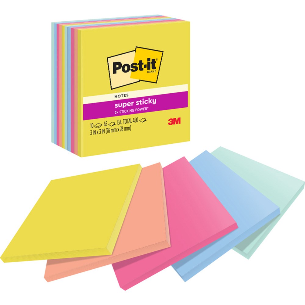 Post-it 654-10SSJOY Super Sticky Notes 76 x 76mm Summer Joy Pack  of 10