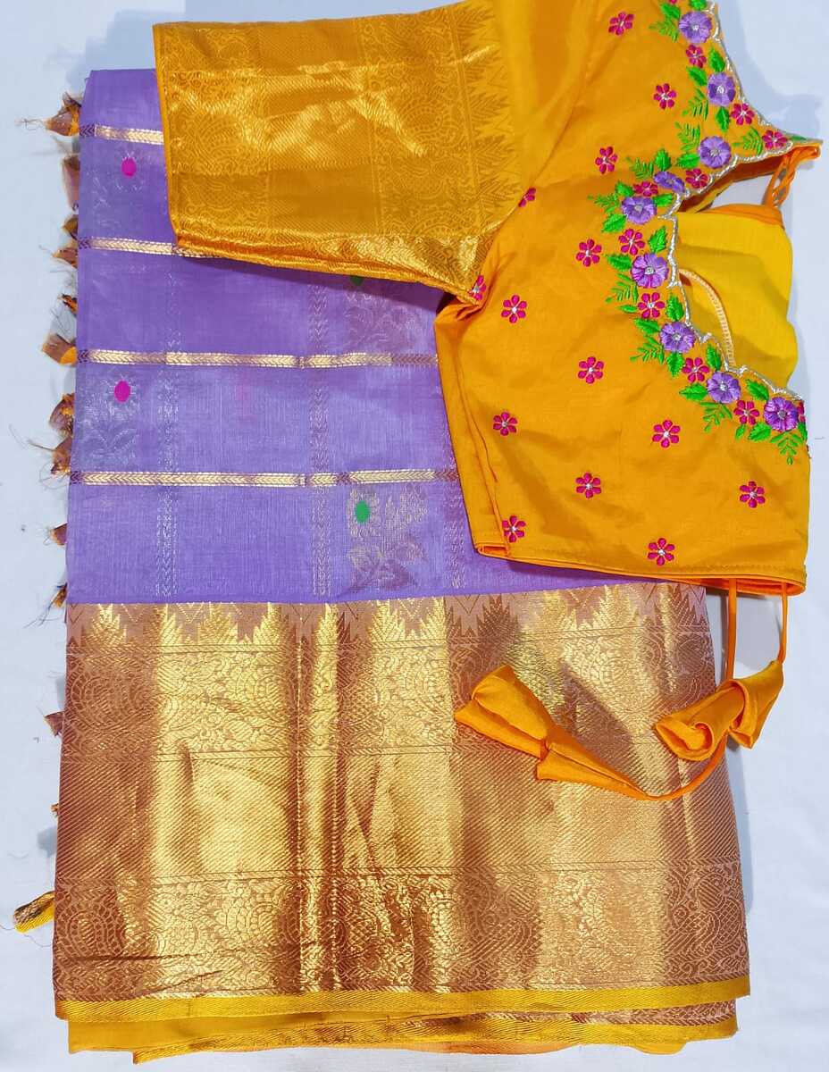 J486: Ready To Ship Beautiful Mangalagiri Saree With Stitched Embroidery Work Blouse