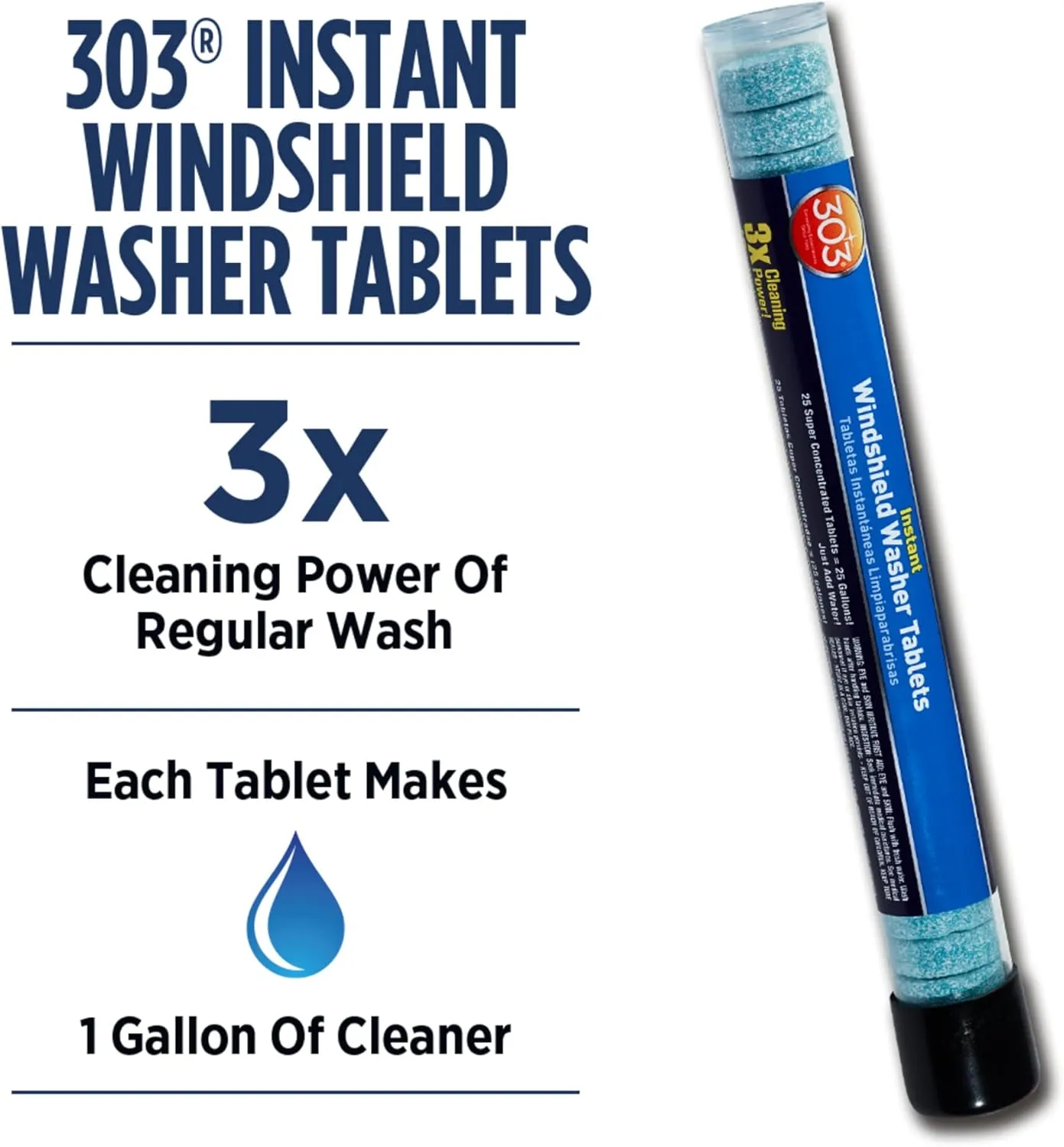 303 (230395) Products Automotive Instant Windshield Washer - 3x Cleaning Power - Super Concentrated Tablets - Just Add Water, 25 Tablet 25 Count (Pack of 1)
