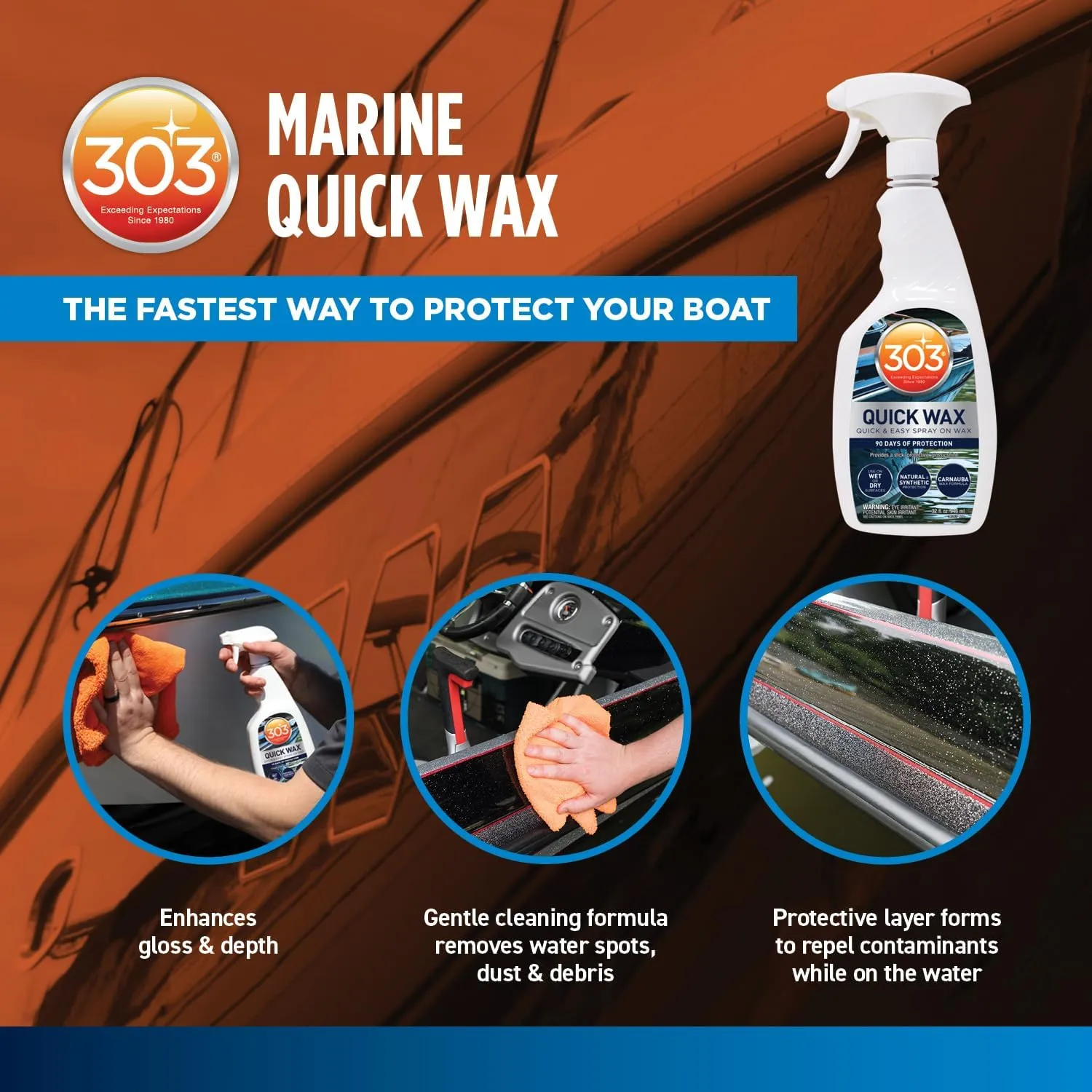 303 Marine Quick Wax - Quick & Easy - 90 Days Of Protection - Provides a Slick, Protective