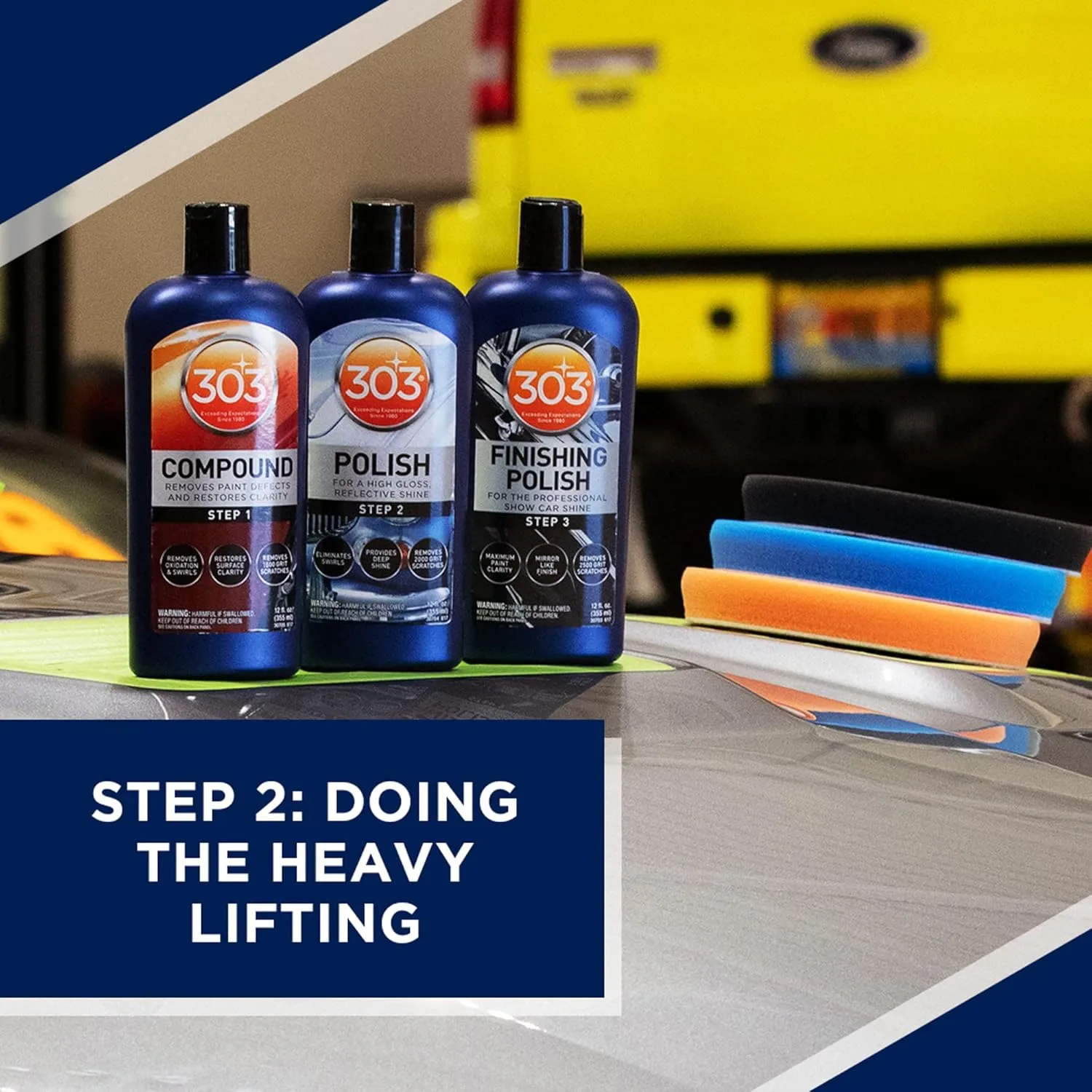 303 Polish - for High Gloss, Reflective Shine - Eliminates Swirls - Provides Deep Shine to Paint - Removes 2000 Grit Scratches (Step 2), 12 fl. oz. (30704)