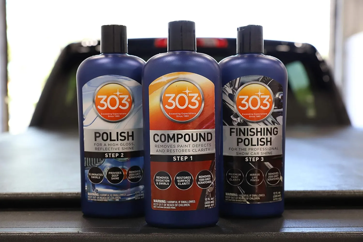303 Polish - for High Gloss, Reflective Shine - Eliminates Swirls - Provides Deep Shine to Paint - Removes 2000 Grit Scratches (Step 2), 12 fl. oz. (30704)