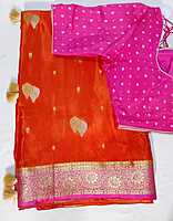 J491: Ready To Ship Beautiful Soft Silk Saree With Stitched Blouse