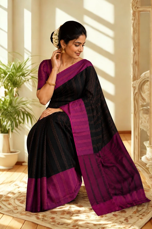 Arani soft silk black with pink