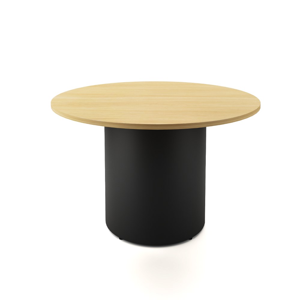 Rapidline Drum Round Meeting Table 1200D x 730mmH Oak Top Black Base