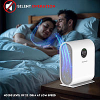 A person using the Honeywell smartphone app to control their Air Touch V5 purifier remotely. A person using the Honeywell smartphone app to control their Air Touch V5 purifier remotely.