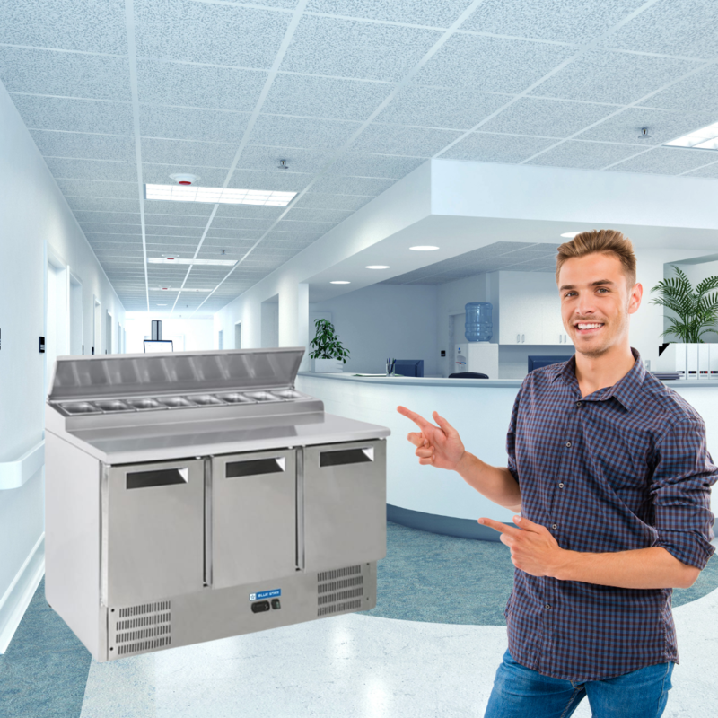 Keep salads fresh with the Blue Star Kitchen Refrigerator-Saladettes 3 Door.