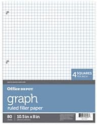 Office Depot Brand Quadrille-Ruled Notebook Filler Paper, 8in x 10 1/2in, White, Pack of 80 Sheets
