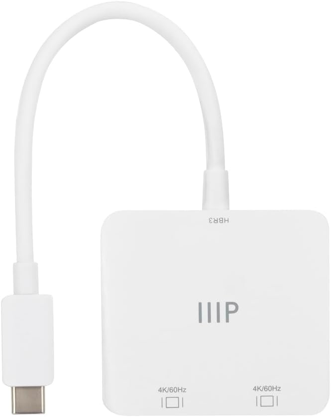 Monoprice USB-C to Dual 4K DisplayPort Adapter (Dual 4K@60Hz) HDR, Supports MST, SST, and Mirror Modes, Portable