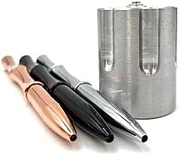 Caliber Gourmet Pen Holder & Paper Weight, Cast Aluminum Office Gift – Cool Pencil Holder for Desk Men, Funny Pen Stand