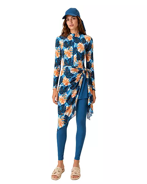 Tropical Print Modest Swimwear Set – 5 Pieces - طقم مايوه محتشم بطبعة استوائية – 5 قطع