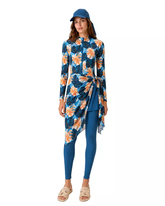 Tropical Print Modest Swimwear Set – 5 Pieces - طقم مايوه محتشم بطبعة استوائية – 5 قطع