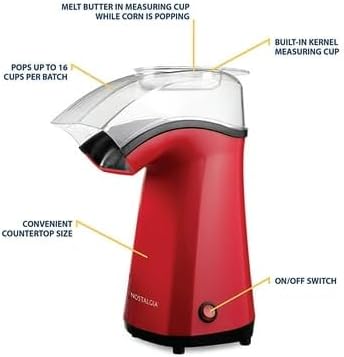 Nostalgia APH200RED 16-Cup Air Pop Popcorn Maker, Red