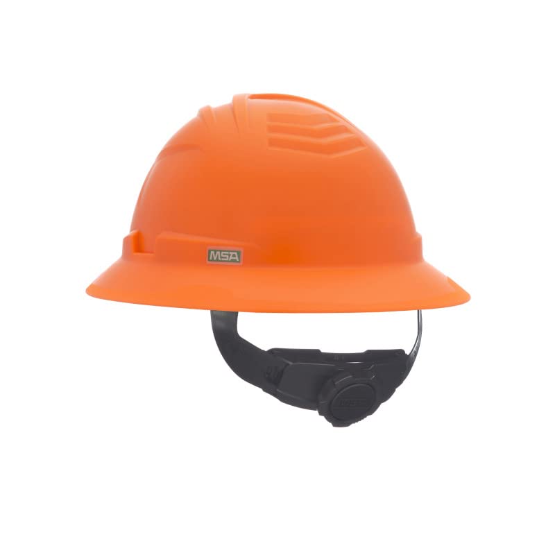 MSA 10215842 V-Gard C1 Non-Vented Hi-Viz Orange Full Brim with ReflectIR Cooling Thermal Barrier and Fas-Trac III Suspension