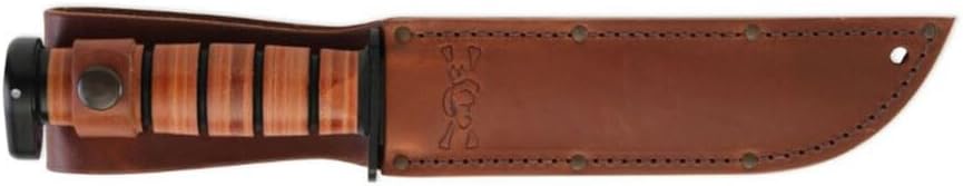 KA-BAR Dog's Head Utility Knife Fixed Blade Knife 7" Clip Point 1095 Cro-Van Black Blade Stacked Leather Handle Black/Brown